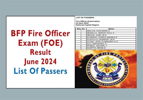 bfp exam 2024|FOE Result: June 2024 Fire Officer Exam Passers .